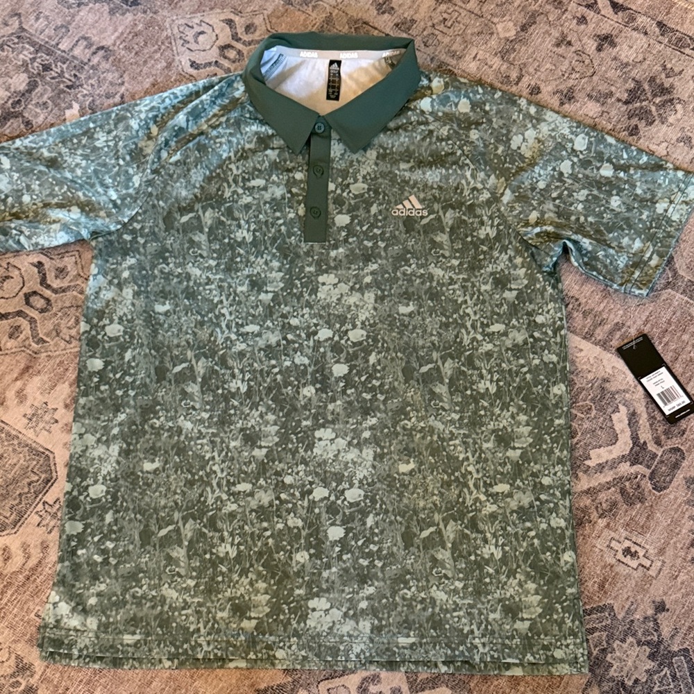Adidas Green Patterned Polo Shirt for Men